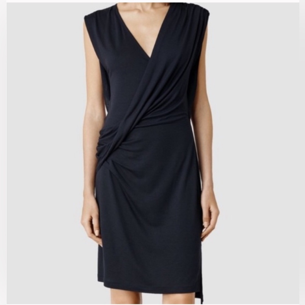 NWT All Saints Helix Cross Front Dress in Black Size 2